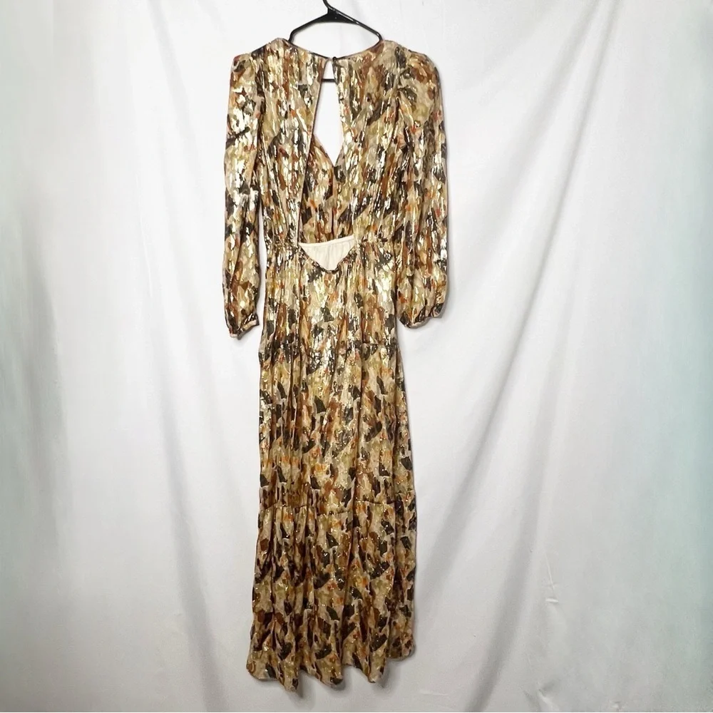 NWT BA&SH Gullian Multicolor Long Sleeve Open Back Silk-Blend Maxi Dress Sz XS - Picture 4 of 11